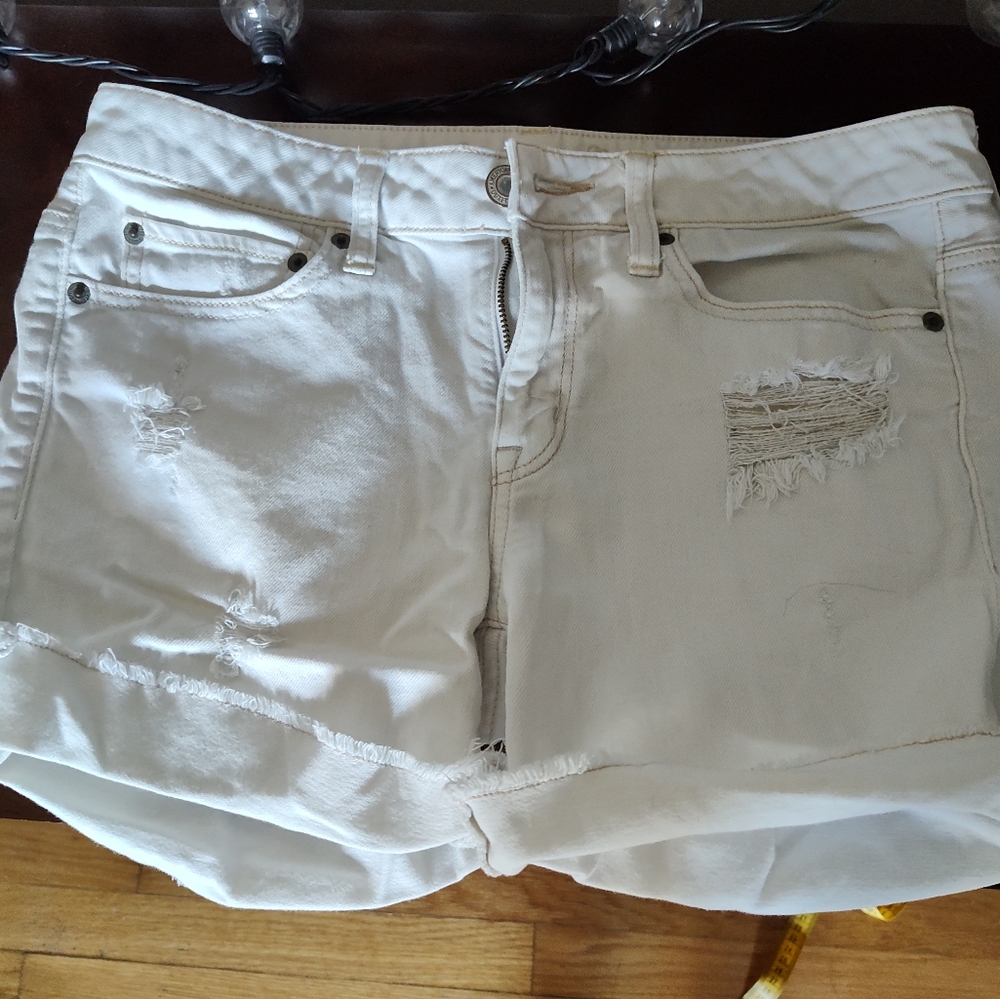 White Distressed Denim Shorts